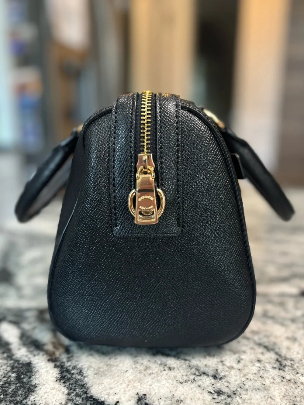 Coach Medium Rowan Black Leather Satchel with Gold-Hardware and Crossbody strap